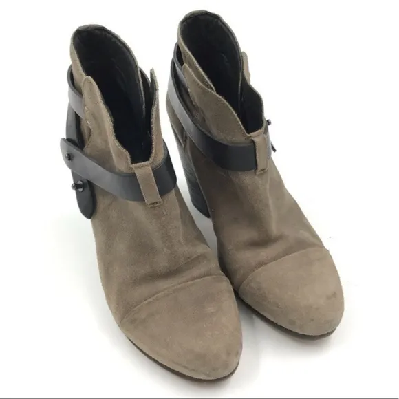rag &amp; bone Tan Suede with Brown Leather Harrow Heeled Ankle Boots Size 37.5