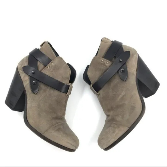 rag &amp; bone Tan Suede with Brown Leather Harrow Heeled Ankle Boots Size 37.5