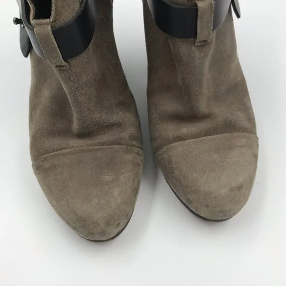 rag &amp; bone Tan Suede with Brown Leather Harrow Heeled Ankle Boots Size 37.5
