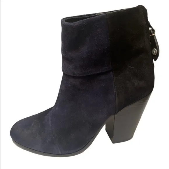 Rag &amp; Bone womens Margot Suede Ankle Boots zip closure Navy blue Black Sz 7.5