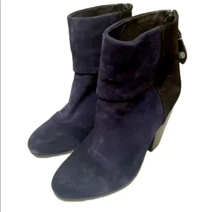 Rag &amp; Bone womens Margot Suede Ankle Boots zip closure Navy blue Black Sz 7.5