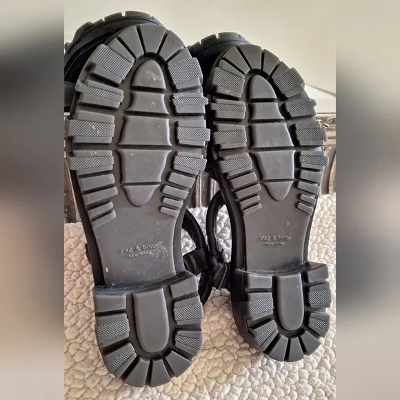 Rag &amp; Bone Women's Shane Slingback Block Heel  Leather Sandals Black EU 40 US 10