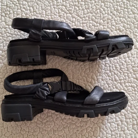 Rag &amp; Bone Women's Shane Slingback Block Heel  Leather Sandals Black EU 40 US 10