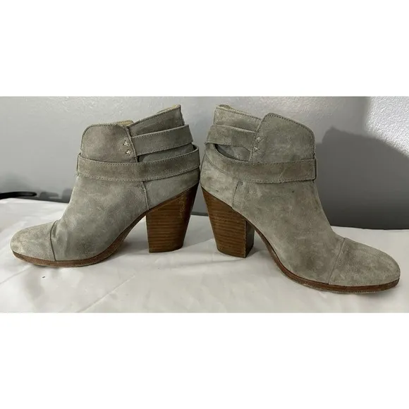 Rag &amp; Bone Womens Sz 38 (US Sz 7.5) Gray Leather Heeled Ankle Boots Suede Bootie