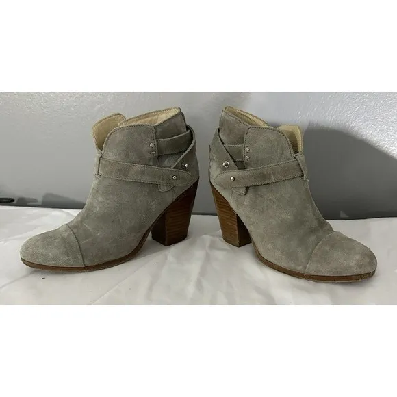 Rag &amp; Bone Womens Sz 38 (US Sz 7.5) Gray Leather Heeled Ankle Boots Suede Bootie