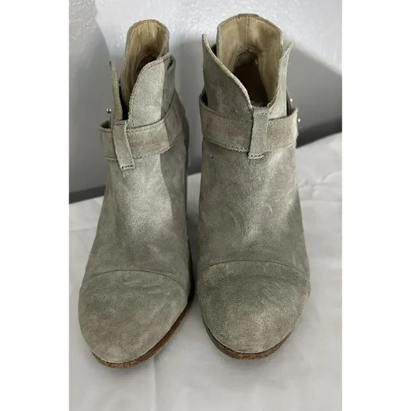 Rag &amp; Bone Womens Sz 38 (US Sz 7.5) Gray Leather Heeled Ankle Boots Suede Bootie