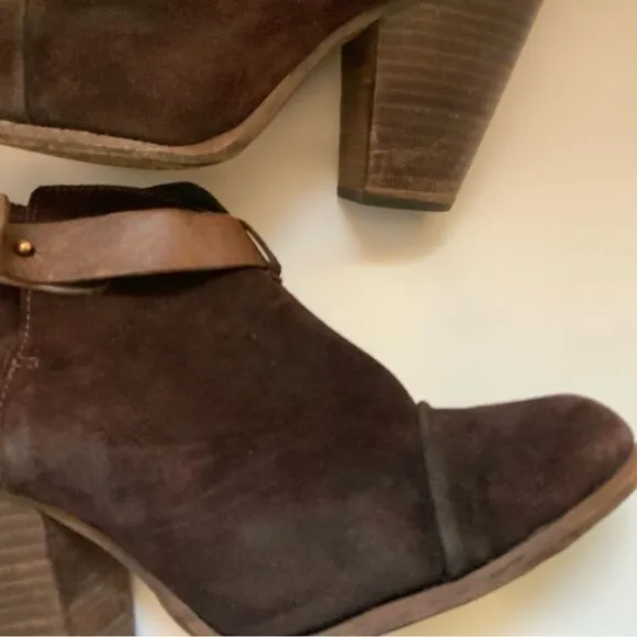 Rag &amp; Bone Harrow Booties 38.5 Burgundy Suede Heels Boots