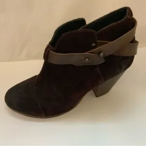 Rag &amp; Bone Harrow Booties 38.5 Burgundy Suede Heels Boots