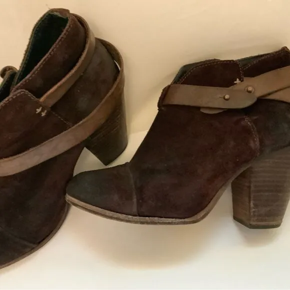 Rag &amp; Bone Harrow Booties 38.5 Burgundy Suede Heels Boots
