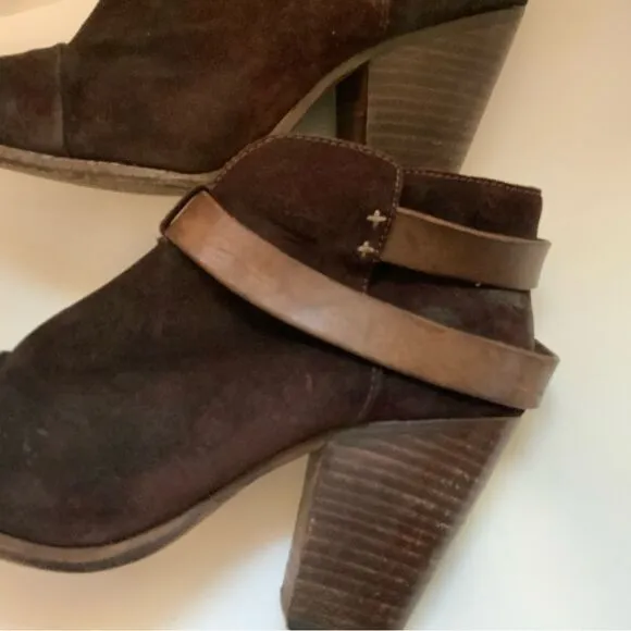 Rag &amp; Bone Harrow Booties 38.5 Burgundy Suede Heels Boots