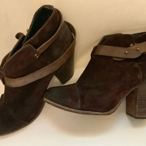 Rag &amp; Bone Harrow Booties 38.5 Burgundy Suede Heels Boots