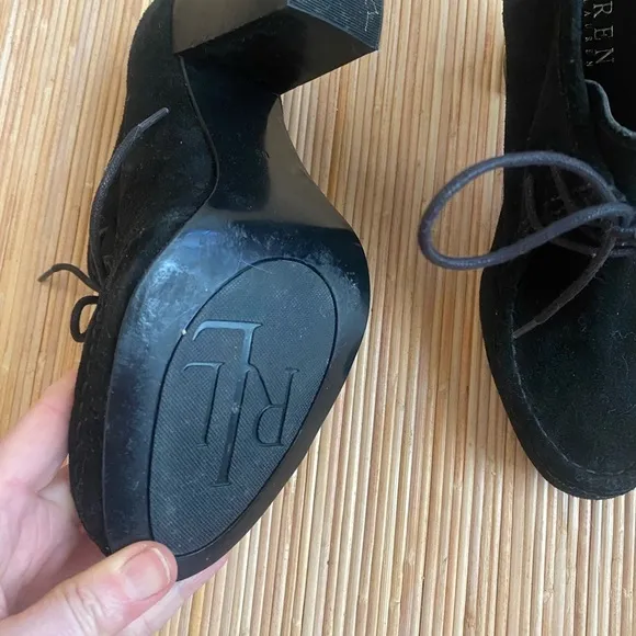 Ralph Lauren Lace Up Suede High Heeled Black Boots size 8