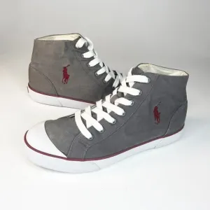 Ralph Lauren Mayport Canvas Mid Trainer Sneakers Grey Burgundy Shoes Men 10.5