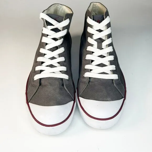 Ralph Lauren Mayport Canvas Mid Trainer Sneakers Grey Burgundy Shoes Men 10.5