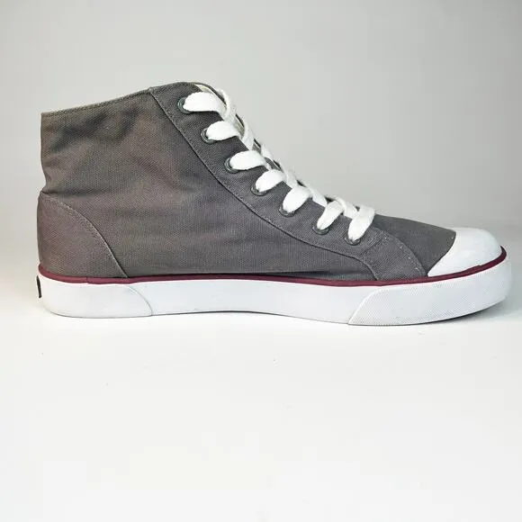 Ralph Lauren Mayport Canvas Mid Trainer Sneakers Grey Burgundy Shoes Men 10.5