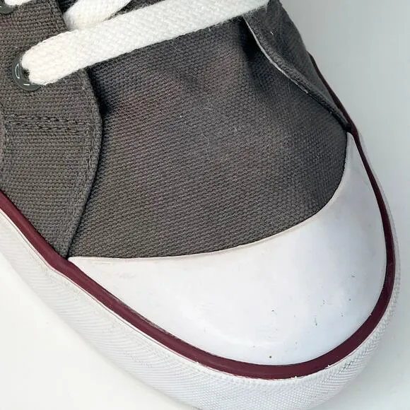 Ralph Lauren Mayport Canvas Mid Trainer Sneakers Grey Burgundy Shoes Men 10.5