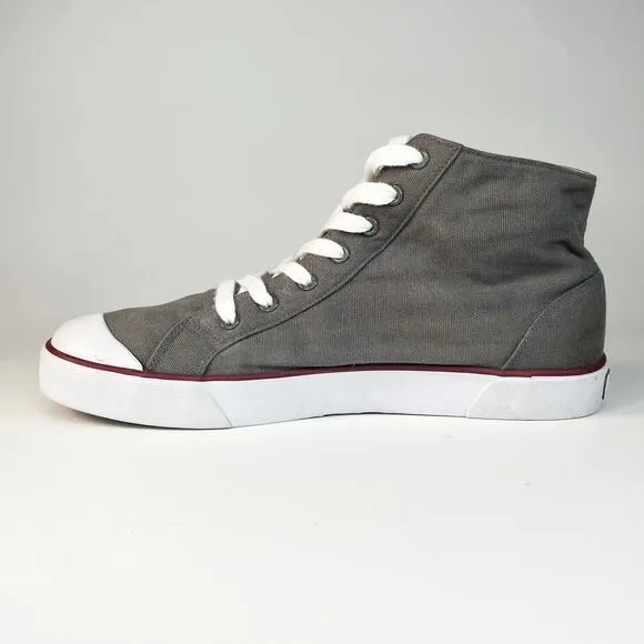 Ralph Lauren Mayport Canvas Mid Trainer Sneakers Grey Burgundy Shoes Men 10.5