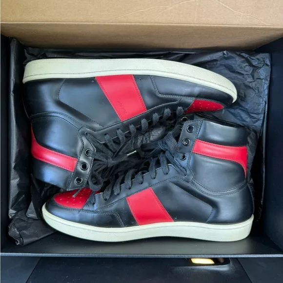 Ralph Lauren Men's Black and Red High-Top Sneakers