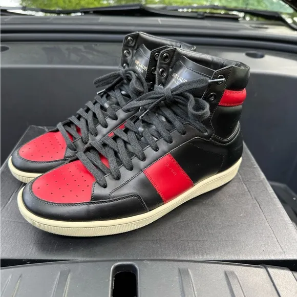 Ralph Lauren Men's Black and Red High-Top Sneakers