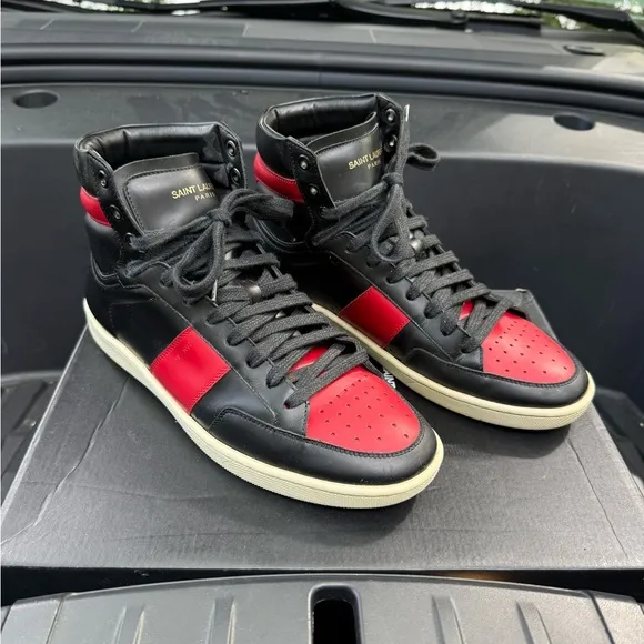 Ralph Lauren Men's Black and Red High-Top Sneakers