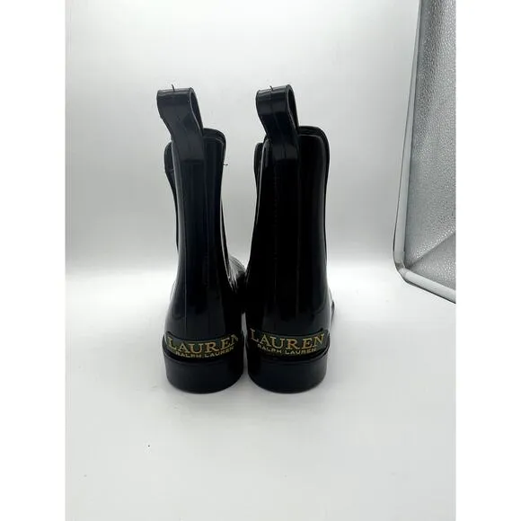 Ralph Lauren Tally Bo Rai Black Rubber Ankle Rain Booties Boots Shoes 15502 7B