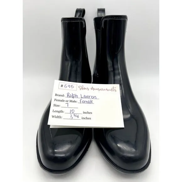 Ralph Lauren Tally Bo Rai Black Rubber Ankle Rain Booties Boots Shoes 15502 7B