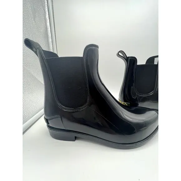 Ralph Lauren Tally Bo Rai Black Rubber Ankle Rain Booties Boots Shoes 15502 7B