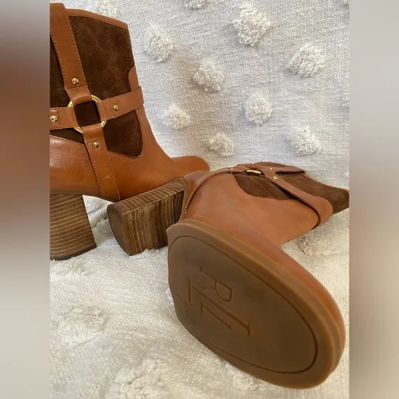 Ralph Lauren Western Brown Leather Suede Heeled Ankle Boots Minimal Quiet Luxury