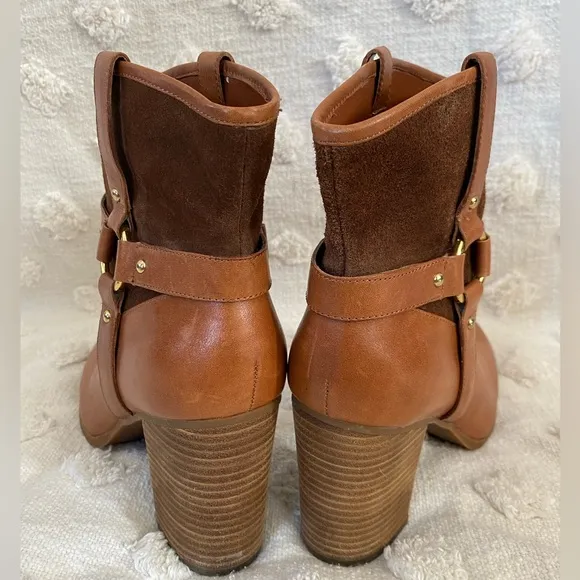 Ralph Lauren Western Brown Leather Suede Heeled Ankle Boots Minimal Quiet Luxury