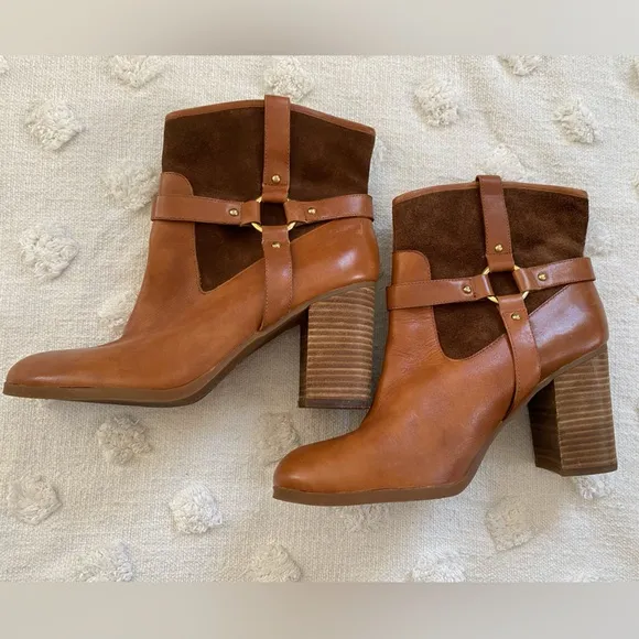 Ralph Lauren Western Brown Leather Suede Heeled Ankle Boots Minimal Quiet Luxury