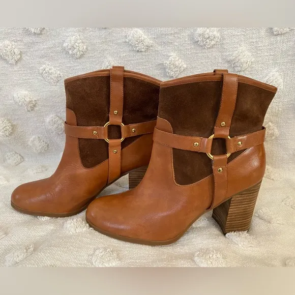 Ralph Lauren Western Brown Leather Suede Heeled Ankle Boots Minimal Quiet Luxury