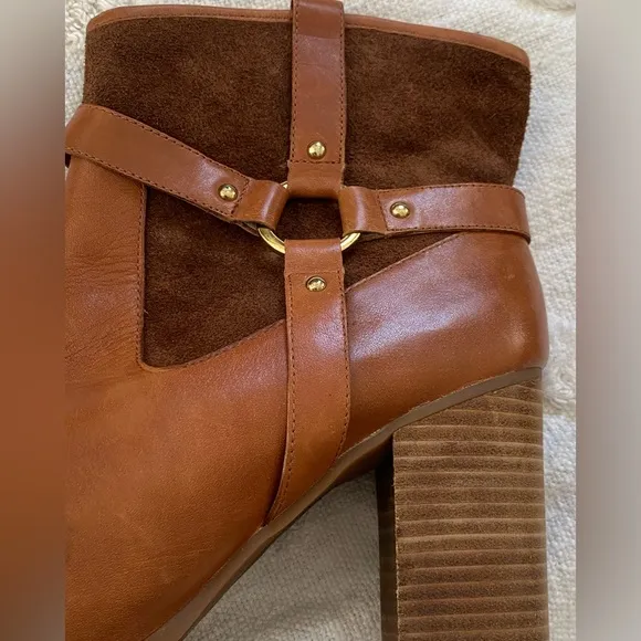 Ralph Lauren Western Brown Leather Suede Heeled Ankle Boots Minimal Quiet Luxury
