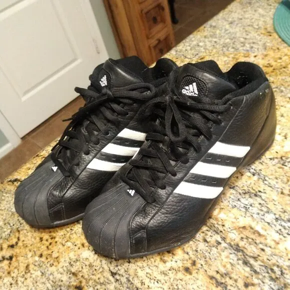 RARE 2003 Adidas Core Black Mens US 9.5 Retro Basketball Sneakers Lace Up 041487