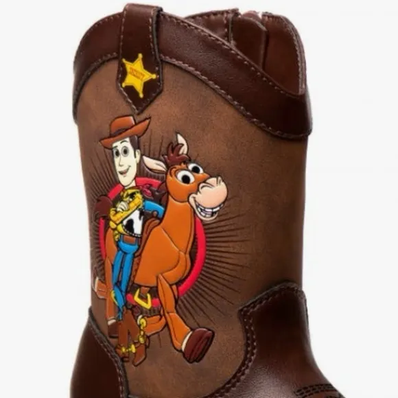 RARE Josmo Disney Pixar Toy Story Woody &amp; Bullseye Sturdy Brown Cowboy Boots NEW