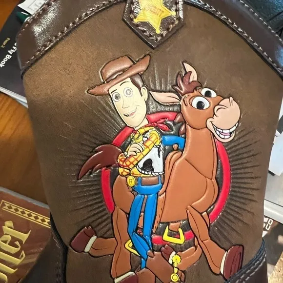 RARE Josmo Disney Pixar Toy Story Woody &amp; Bullseye Sturdy Brown Cowboy Boots NEW