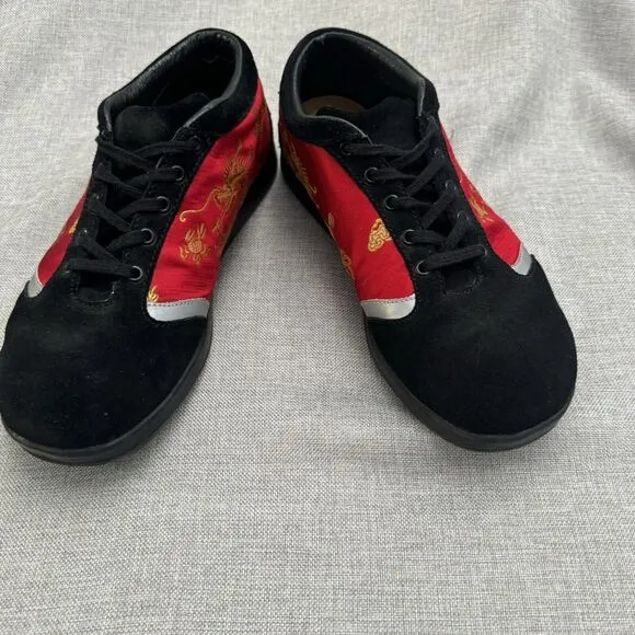 Rare Onmyodo Tatsu Ne Dragon Brocade &amp; Leather Shoe 9M/10.5W Eu 42.5 Cork insole