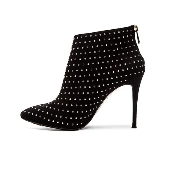 💄RAYE Tori Booties Black studded boots. size 38 7.5 Crystal Diamond Studs Suede