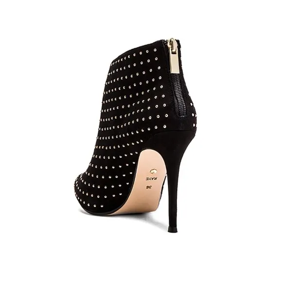 💄RAYE Tori Booties Black studded boots. size 38 7.5 Crystal Diamond Studs Suede