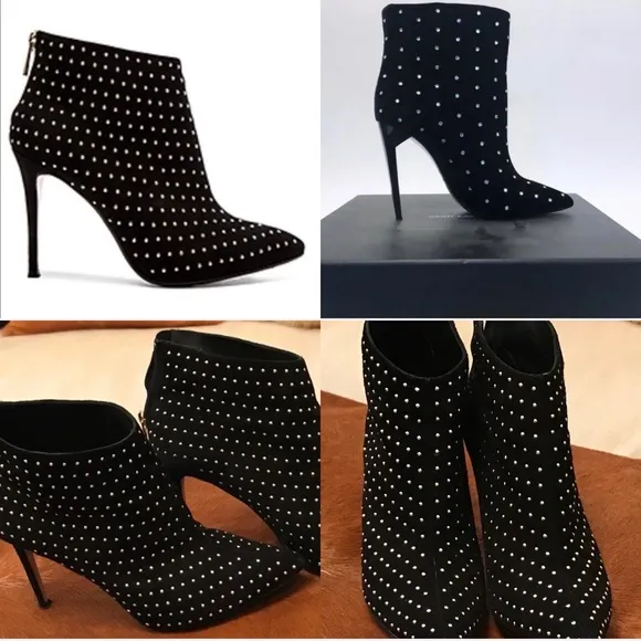 💄RAYE Tori Booties Black studded boots. size 38 7.5 Crystal Diamond Studs Suede