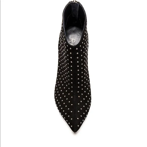 💄RAYE Tori Booties Black studded boots. size 38 7.5 Crystal Diamond Studs Suede