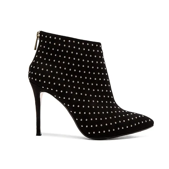 💄RAYE Tori Booties Black studded boots. size 38 7.5 Crystal Diamond Studs Suede
