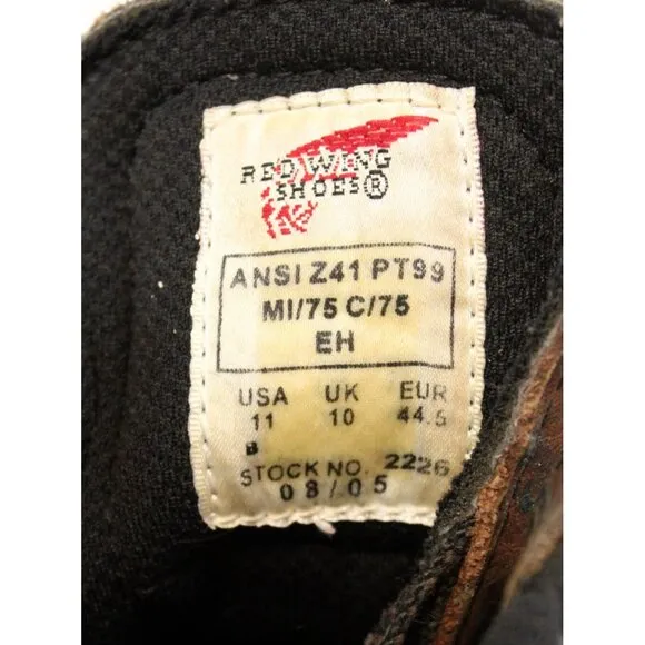 Red Wing Work Boots Mens 11 Leather Steel Toe ANSI Brown Rubber Sole 2226 Laces