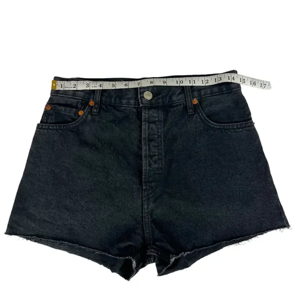 Re/Done‎ Jeans Denium Black High Rise Button Womens Black Shorts Size 26