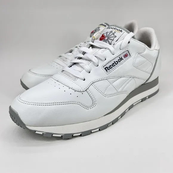 Reebok Classic Leather Shoes Men's 11.5 White Gray Low Running Casual Sneakers
