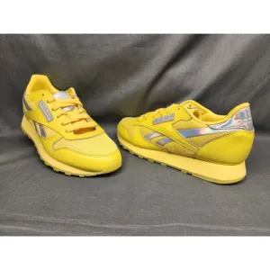 Reebok Girls Classic Leather Casual Sneakers Yellow Silver Size 6 NEW NO BOX!