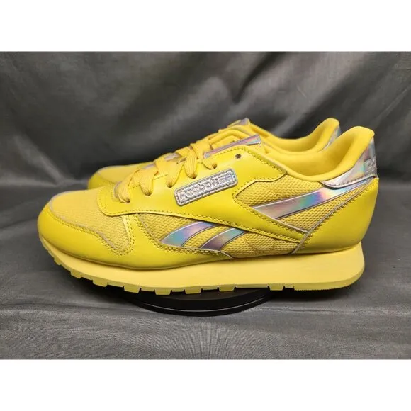 Reebok Girls Classic Leather Casual Sneakers Yellow Silver Size 6 NEW NO BOX!