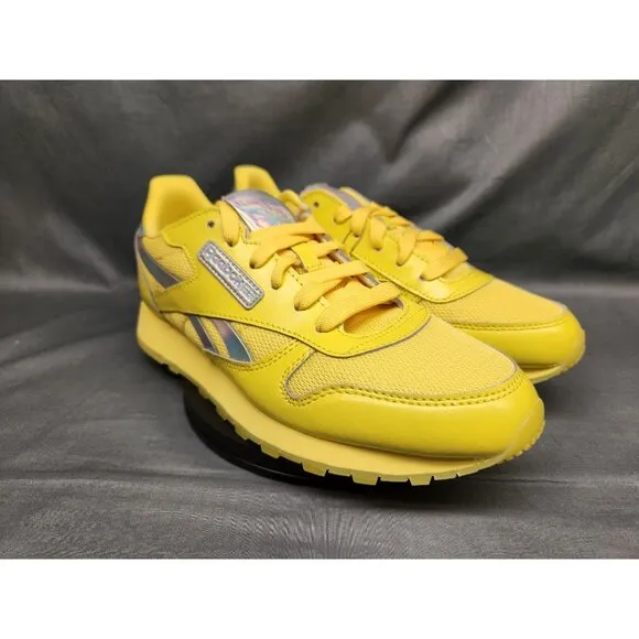 Reebok Girls Classic Leather Casual Sneakers Yellow Silver Size 6 NEW NO BOX!