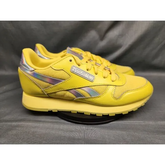 Reebok Girls Classic Leather Casual Sneakers Yellow Silver Size 6 NEW NO BOX!