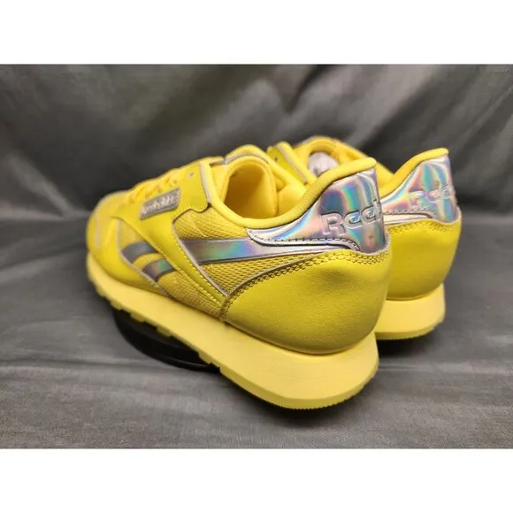 Reebok Girls Classic Leather Casual Sneakers Yellow Silver Size 6 NEW NO BOX!