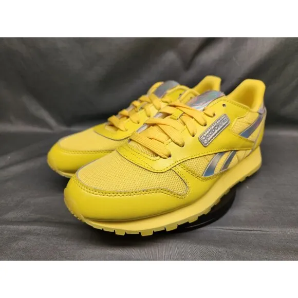 Reebok Girls Classic Leather Casual Sneakers Yellow Silver Size 6 NEW NO BOX!